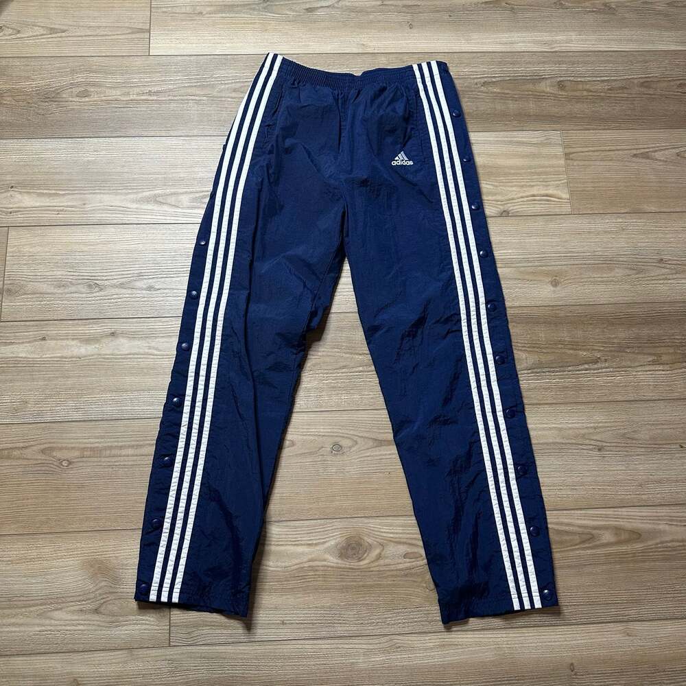 Adidas Vintage 90s Tear Away Snap Track Pants Navy Blue White Size Medium